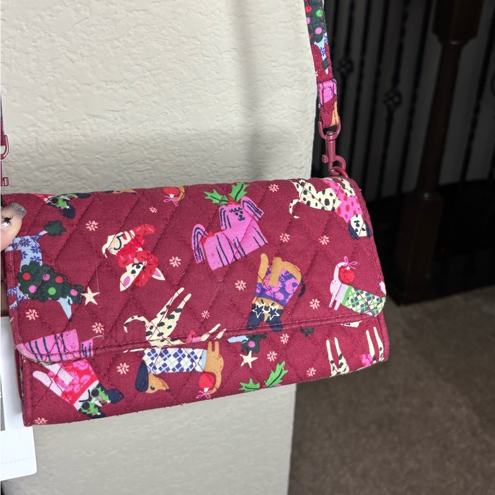 Vera Bradley Crossbody Wallet Bag Holidays Hounds NEW